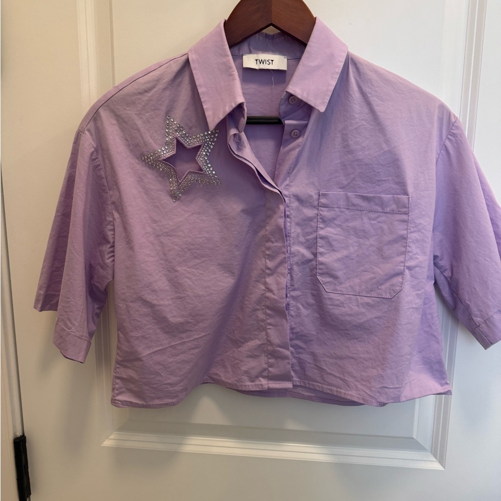 Lilac Crop Button-Up Shirt